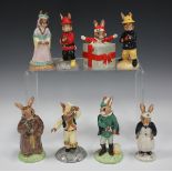 Eight Royal Doulton Bunnykins figures, comprising Fireman, DB183, Maid Marion, DB245, Robin Hood,
