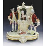 A large Royal Dux figure group, 20th century, modelled as a lady in 18th century dress in a sedan