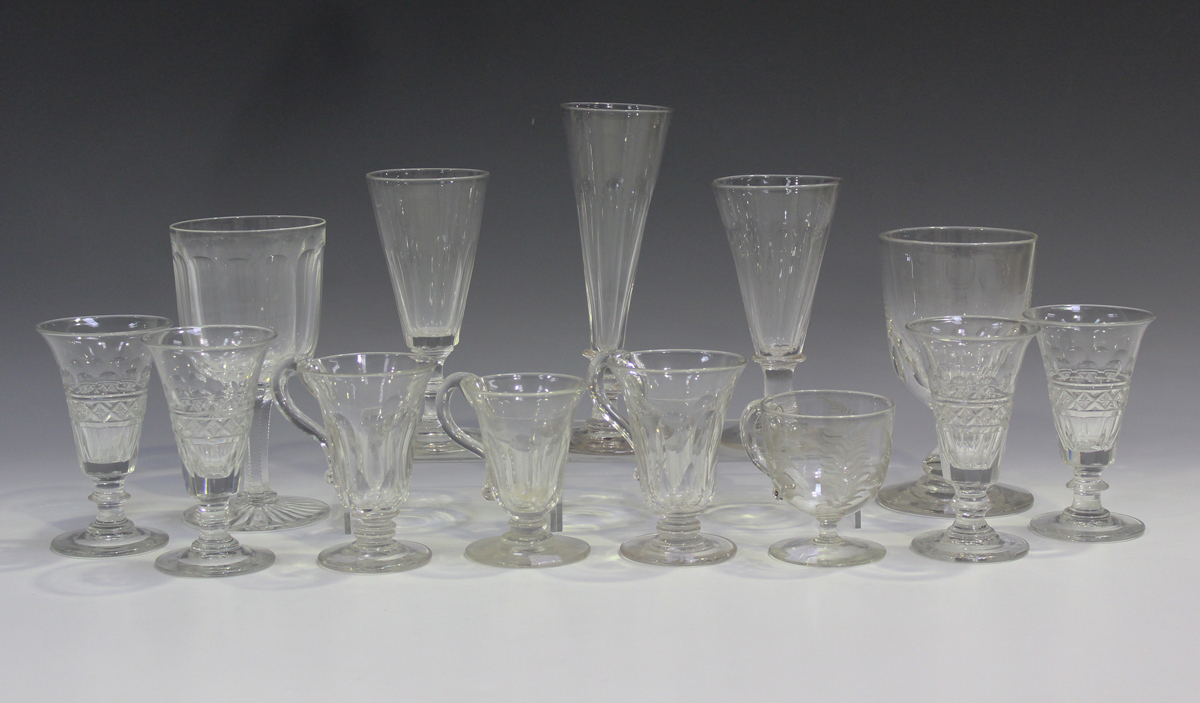 A mixed group of mostly 19th century glassware, including single-handled jelly glasses and various