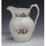 A William IV and Queen Adelaide commemorative jug, circa 1831, probably Minton, printed in puce with