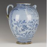 A berettino maiolica syrup or wet drug jar, Deruta or Marchigiana, mid-17th century, the ovoid