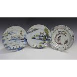 A good English Delft plate, London, circa 1770-80, painted in blue, green, yellow and manganese with