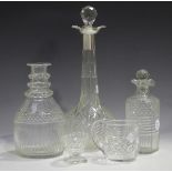 A cut glass decanter and stopper with plated collar mount, height 35.5cm, together with a 19th