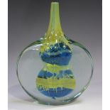 A Mdina glass cut ice Lollipop vase, designed by Michael Harris, post-1970s, with internal blue