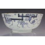 An English Delft circular bowl, Bristol or London, circa 1740, painted in blue with a version of the