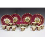 A Meissen part service, late 19th century, outside factory decorated, painted with panels of