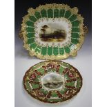 An English porcelain two handled rectangular dish, of Daniel type, circa 1830, painted with a titled