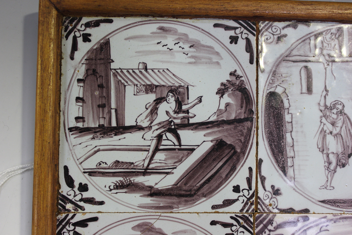 A group of six English Delft tiles, London, 1760-80, each painted in manganese with a biblical scene - Image 8 of 9