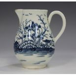 A Worcester sparrow beak jug, circa 1755-1780, painted in underglaze blue with The Cannonball