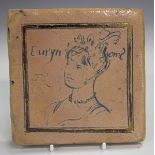 A Quentin Bell Fulham Pottery tile, second half 20th century, incised and painted with a head and