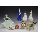 A small group of collectable ceramics, 20th century, including three Royal Crown Derby animal