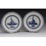 A small pair of English Delft plates, London, probably Lambeth, circa 1760, both painted in blue