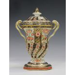 A rare Chamberlains Worcester spiral-fluted or shanked spill or potpourri vase, liner and cover,