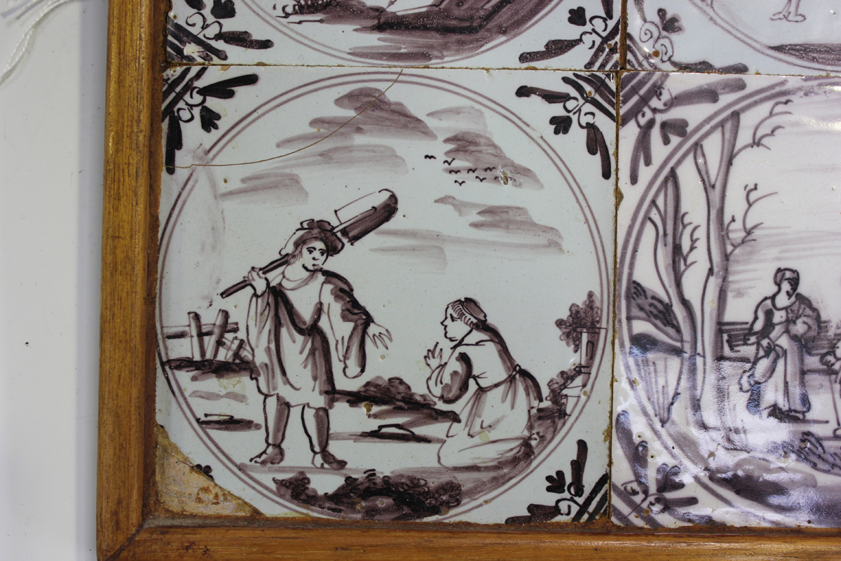 A group of six English Delft tiles, London, 1760-80, each painted in manganese with a biblical scene - Image 4 of 9