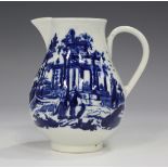 A Worcester sparrow beak jug, circa 1775-1785, printed in underglaze blue with The Classical Ruins