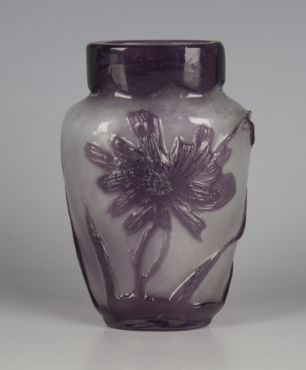 A small Gallé cameo glass vase, early 20th century, the flattened, shouldered tapering frosted - Image 4 of 4