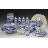 A small group of Spode blue printed tablewares, mostly Italian pattern, including a cake stand, a