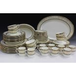 A Minton Aragon pattern bone china part service, comprising an oval platter, an oval serving dish,