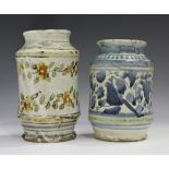 A small maiolica albarello, probably Sicilian, early 18th century, the gently waisted cylindrical