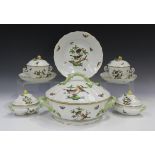 An extensive Herend Rothschild Bird pattern dinner service, comprising a large circular two