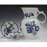 A Worcester blue printed jug, circa 1770, decorated with the Natural Sprays Group over a leaf