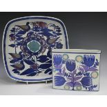 Two Royal Copenhagen Fajance Tenera series wares, 1960s, comprising a square dish decorated with