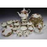 A Royal Albert Old Country Roses pattern part service, including thirteen dinner plates, cups and