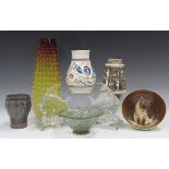 A group of 20th century decorative ceramics and glassware, including a Poole pottery cockerel