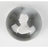 A sulphide glass paperweight, mid-19th century, set with a portrait bust of Prince Albert,