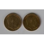 Two Edward VII half-sovereigns, 1906 and 1908.Buyer’s Premium 29.4% (including VAT @ 20%) of the