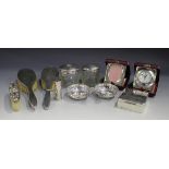 A group of silver and plated items, including a pair of Edwardian single-handled bonbon dishes, each