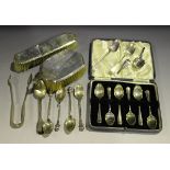 A small group of silver items, including a set of six George VI coffee spoons, Sheffield 1936 by