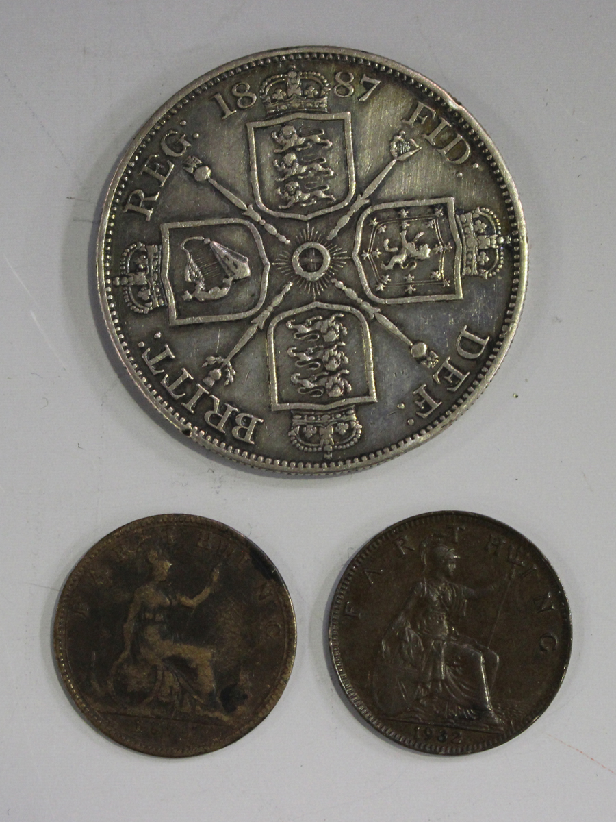 A collection of British pre-decimal coinage, comprising a Victoria double-florin 1887, weight 22.5g, - Image 2 of 3