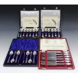 Two sets of six Elizabeth II silver Lindisfarne pattern teaspoons, Sheffield 1977 and 1978 by Cooper