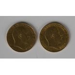 Two Edward VII half-sovereigns, 1903 and 1905.Buyer’s Premium 29.4% (including VAT @ 20%) of the