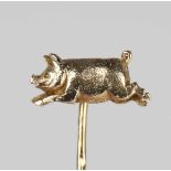 A 9ct gold stickpin, the finial modelled as a running pig, London 1982, weight 2.1g, length of pig
