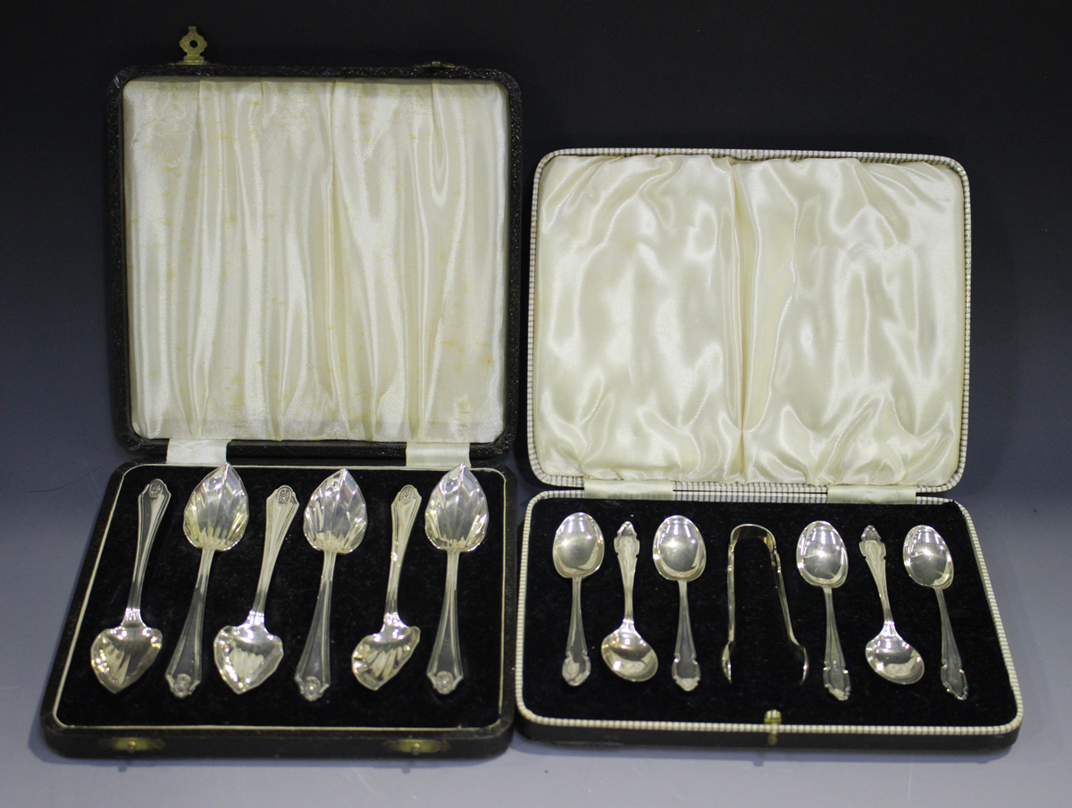 A set of six George VI silver grapefruit spoons, Birmingham 1939 by I.S. Greenberg & Co, cased,