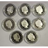 Eight silver proof crown-size medallions relating to the London Olympic Games, total weight 227.