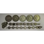 A group of mostly British coins, comprising an Victorian Jubilee Head crown 1891, three George V