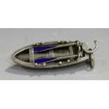 A Victorian silver and enamelled novelty propelling pencil, modelled as a rowing boat with navy blue