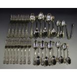 A William IV and later harlequin part canteen of silver Queen's pattern cutlery, comprising six