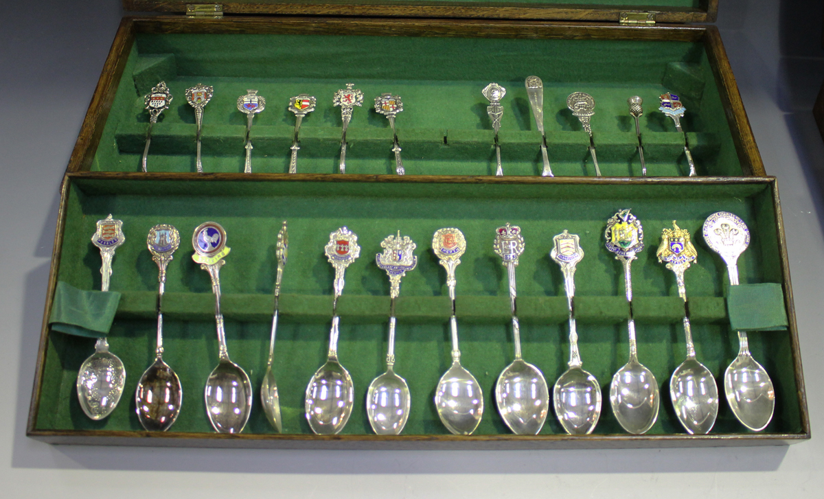 A group of forty-one Elizabeth II silver souvenir spoons, the majority with enamelled terminals, - Image 3 of 3