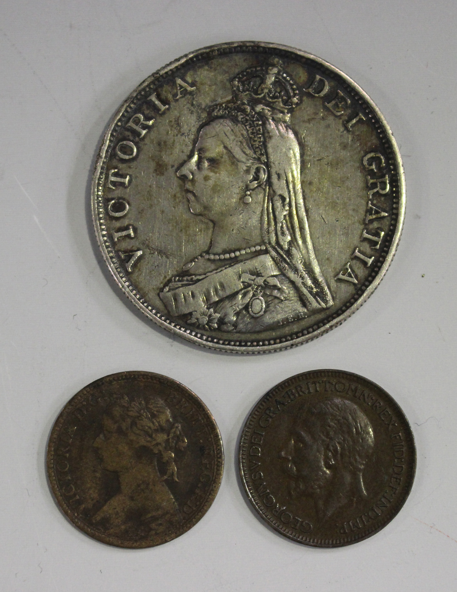 A collection of British pre-decimal coinage, comprising a Victoria double-florin 1887, weight 22.5g, - Image 3 of 3
