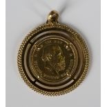 A Netherlands ten guilders 1876 in a gold pendant mount, detailed 'K18', total weight 13.8g,