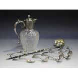 A late Victorian silver mounted cut glass claret jug, the silver collar with hinged lid and