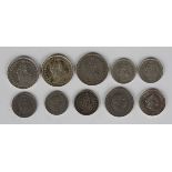 A group of Swiss coins, comprising a half-franc 1875 B, a one franc 1945 B and eight further Swiss