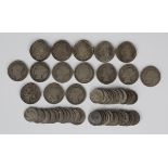 A group of British pre-1920 silver coinage, comprising ten Victoria Young Head shillings, five