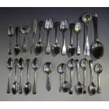 A small group of silver and plated cutlery, including four William IV Fiddle pattern teaspoons,