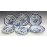 A collection of Chinese blue and white export porcelain dishes, 18th century, including a pair of