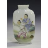 A Chinese famille rose porcelain snuff bottle, mark of Qianlong but probably Republic period or